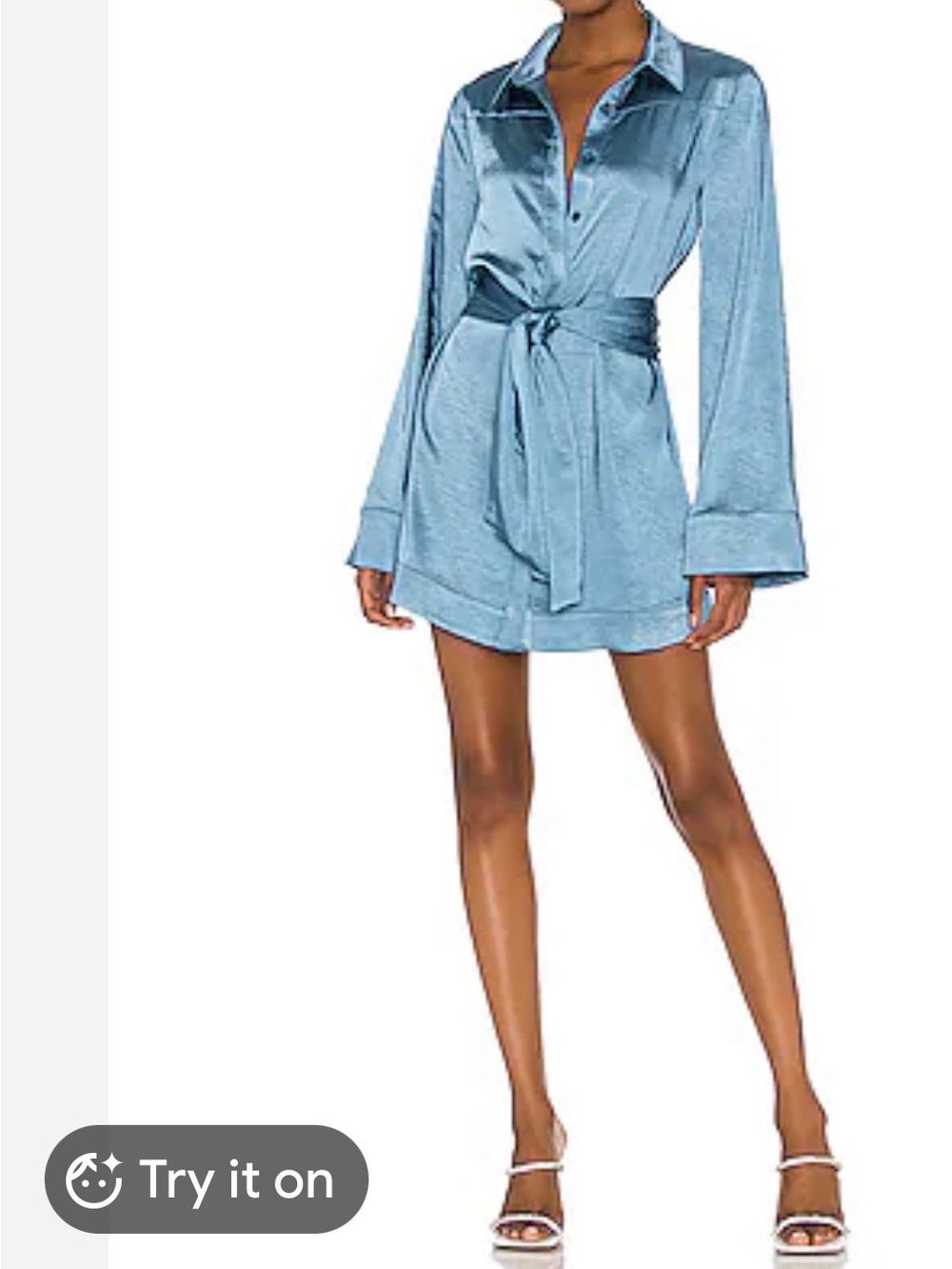 Camila Coelho Satin Shirt Dress in Light Blue
